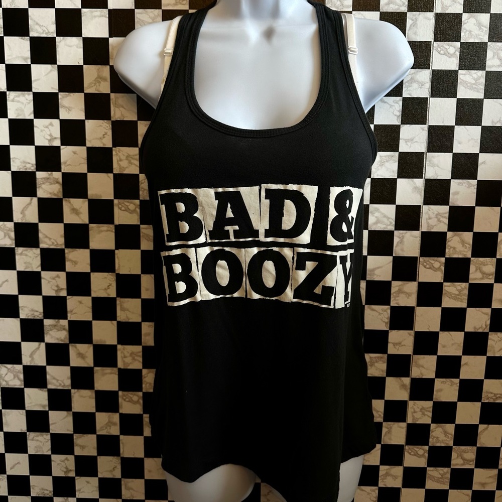 BAD & BOOZY RACER BACK Sleeves Tank Top. Drinking Top. Party Top. Size M